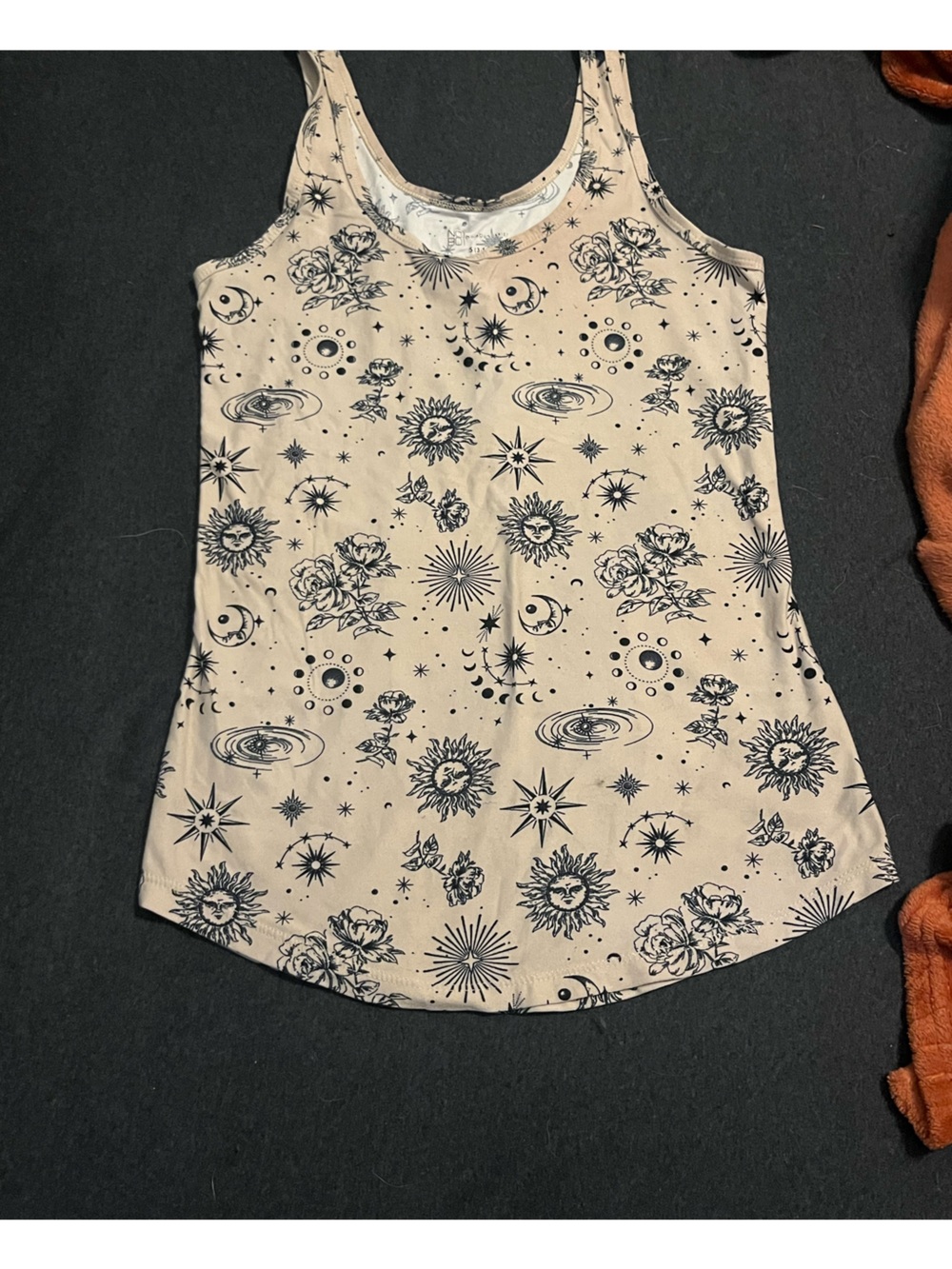 No Boundaries Beige Tank Top with Black Celestial Print